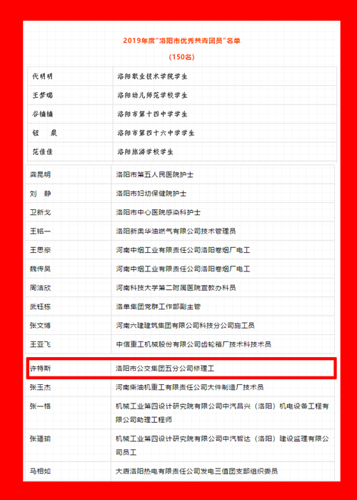 公交五分公司、許特斯受到團市委表彰